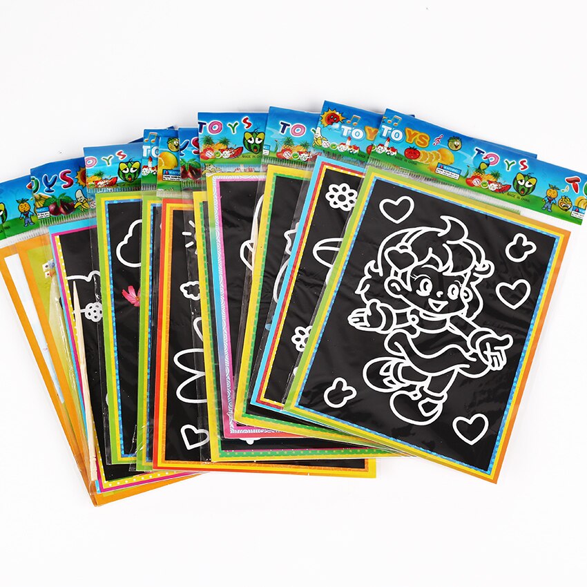 6 uds. 13x9,5 cm Color rasguño arte Tarjeta de colorear papel raspado Graffiti pintura dibujo libro para niños de oficina estacionario