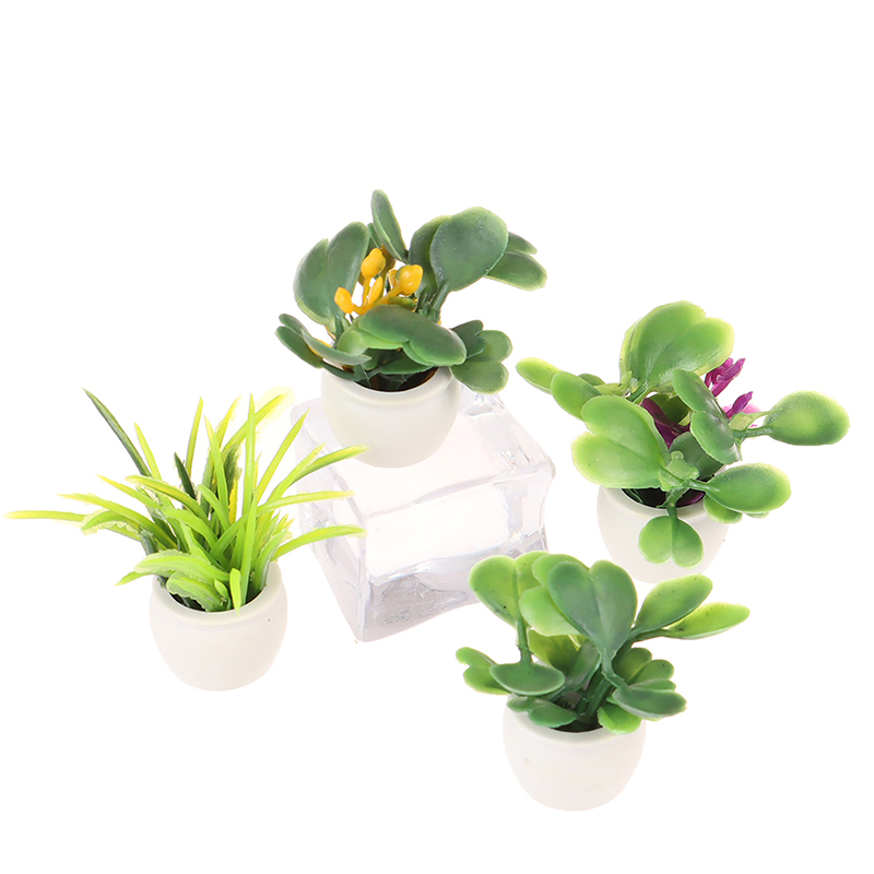 Diyの緑色植物ポット家具の家の装飾アクセサリー 1:12 ドールハウスミニチュア