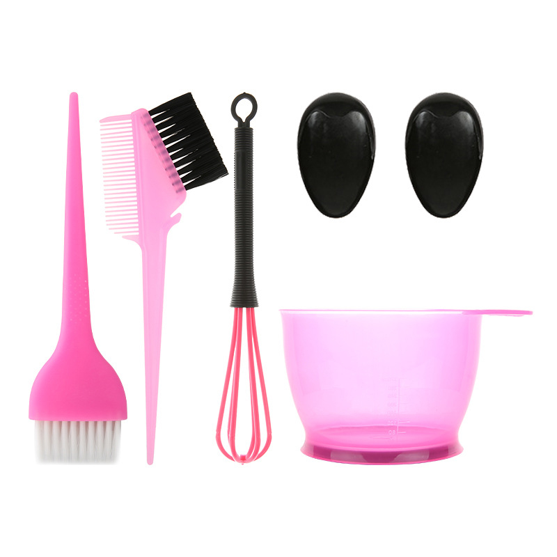 Juego de cuencos de pinceles para teñir el cabello con tapones para las orejas, varilla mezcladora, aplicador de tinte para el cabello, cepillo, accesorios de estilo de peluquería: Rosa