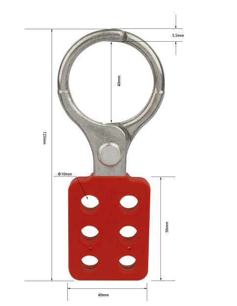 Lockout Hasp 1'' 1.5'' hasp ,aluminium body , scissor action 25mm 38mm dia jaws, red plastic coated: NT-H12 38mm