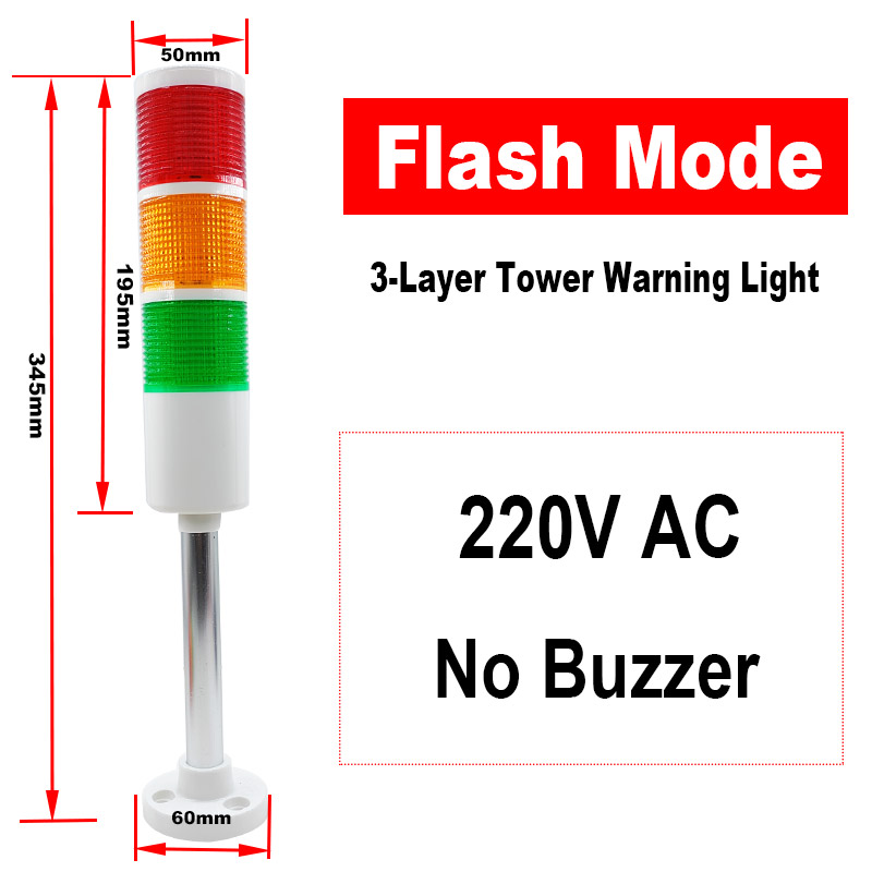 Mehrschichtiges Warnlicht, Werkzeugmaschine, dreifarbiges Licht, LED-Signal, Leuchtturm, Ton, Licht, Alarm, Betrieb, Fehlerlicht, 12/24 V, 220 V: Grey