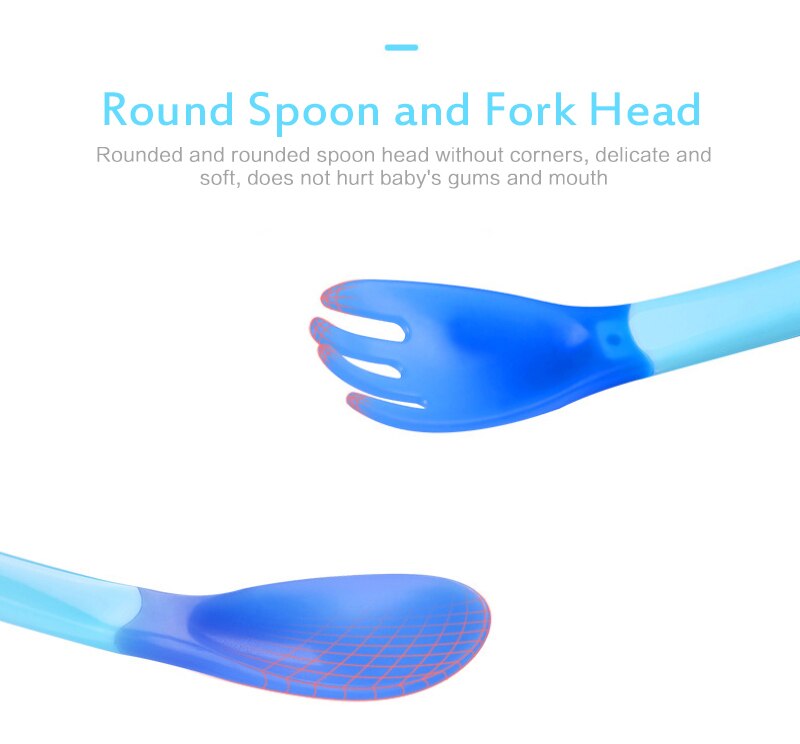 Tenedores con sensor de temperatura para niños, cucharas de silicona para sopa, tenedor, cuchara de seguridad suave, vajilla de aprendizaje para alimentación, 1/3 Uds.