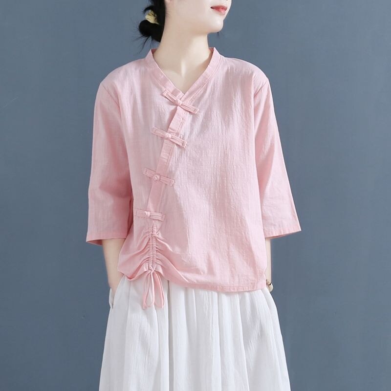 Woman Traditional Chinese Clothing Retro Solid Color Hanfu Top Women Tops Oriental Tang Suit Chinese Blouse 12700: 4