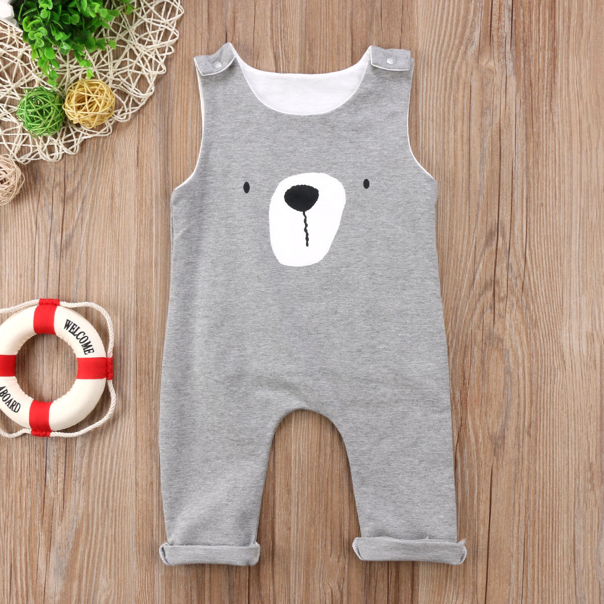 Gloednieuwe Pasgeboren Peuter Baby Baby Jongen Meisjes Kleding Beer Romper Playsuit Jumpsuit Mouwloze Cartoon Outfit Set 0-24M: Grey / 9m