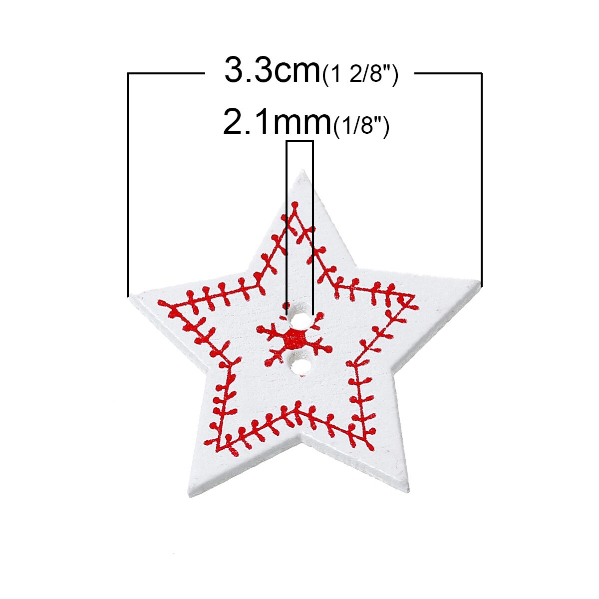 Hout Naaien Button Scrapbooking Ster Wit Twee Gaten Sneeuwvlok Patroon 3.3cm (1 2/8 ") x 3cm (1 1/8 "), 5 Stuks