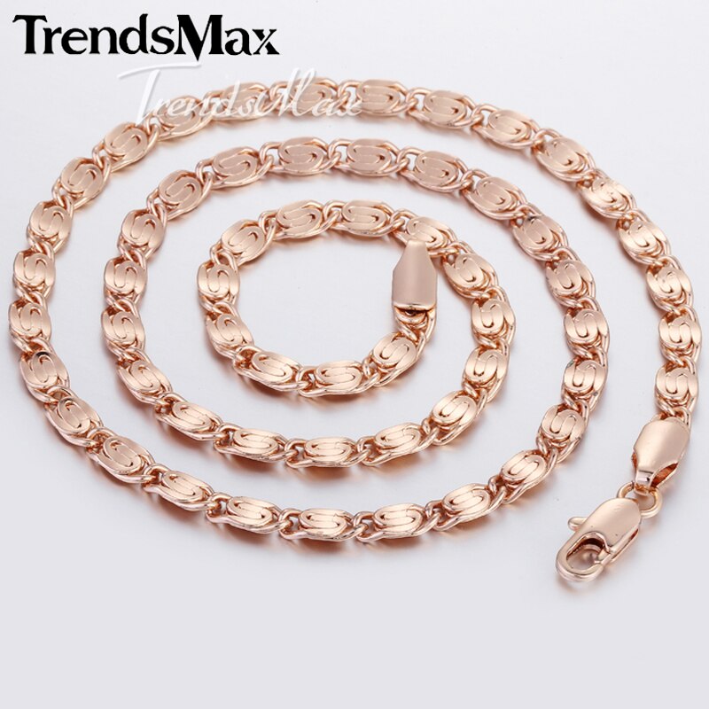 Trendsmax ROSE Gold Filled Slak Link Chain Womens Mens Chain Ketting Meisjes Jongens Unisex Sieraden GS181