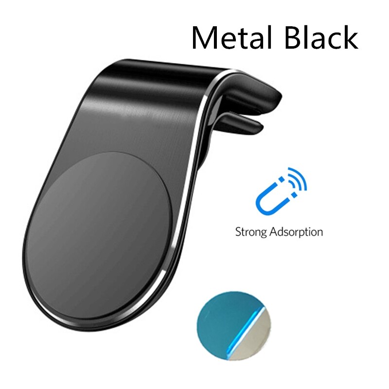 Rock Metal Magnetic Car Phone Holder for iPhone Samsung Xiaomi 360 Air Magnet Stand in Car GPS Mini Air Vent Magnet Mount Stand: Metal Black