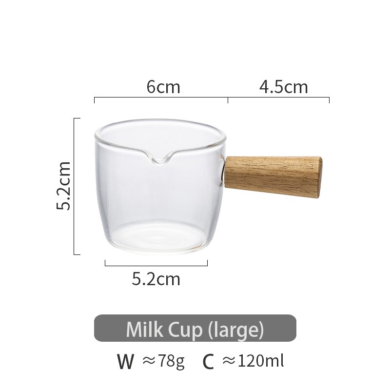 Glas Mini Melk Cup Met Houten Handvat Japanse Melk Opschuimen Kannen Koffie Suiker Melk Pot Wees Mond Keuken Koffie Levert: large