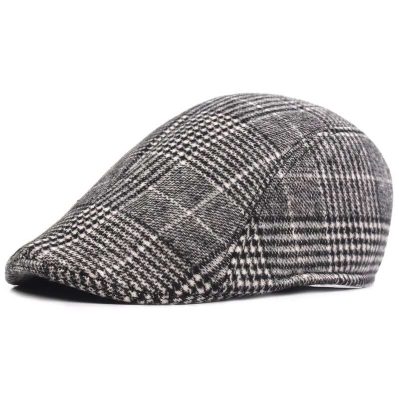 SLECKTON Cotton Hats Plaid Hats Beret Peaked Cap Tweed Casual Newsboy Cap Retro Flat Cap Herringbone Winter Hats for Men: Light Grey