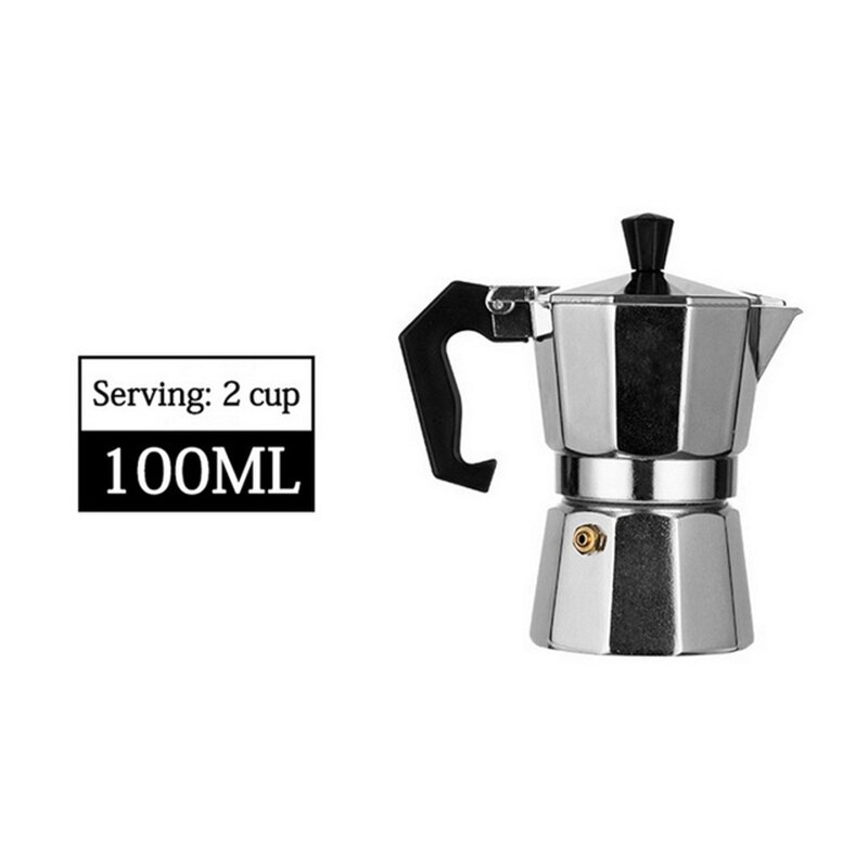 Aluminum Mocha Latte Coffee Maker Moka Espresso Cafeteira Percolator Pot 1cup/2cup/3cup/6cup/9cup/12cup Stovetop Coffee Maker: 100ml