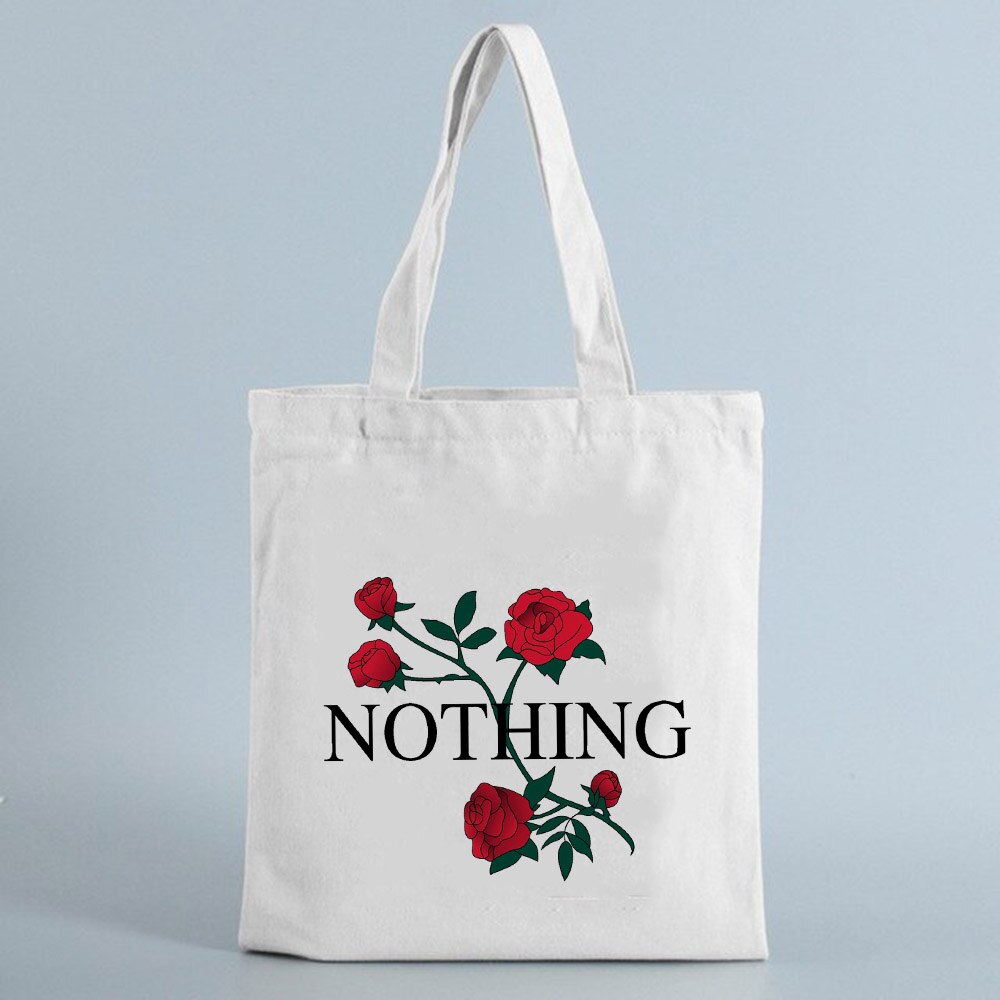 Mulheres Saco de Compras com Rose Flores Imprimir Lona Eco Sacola de Compras Reutilizável Sacos de Livro Estudante Saco de Pano Feminino Bolsa de Ombro: B0003-TBWH-M