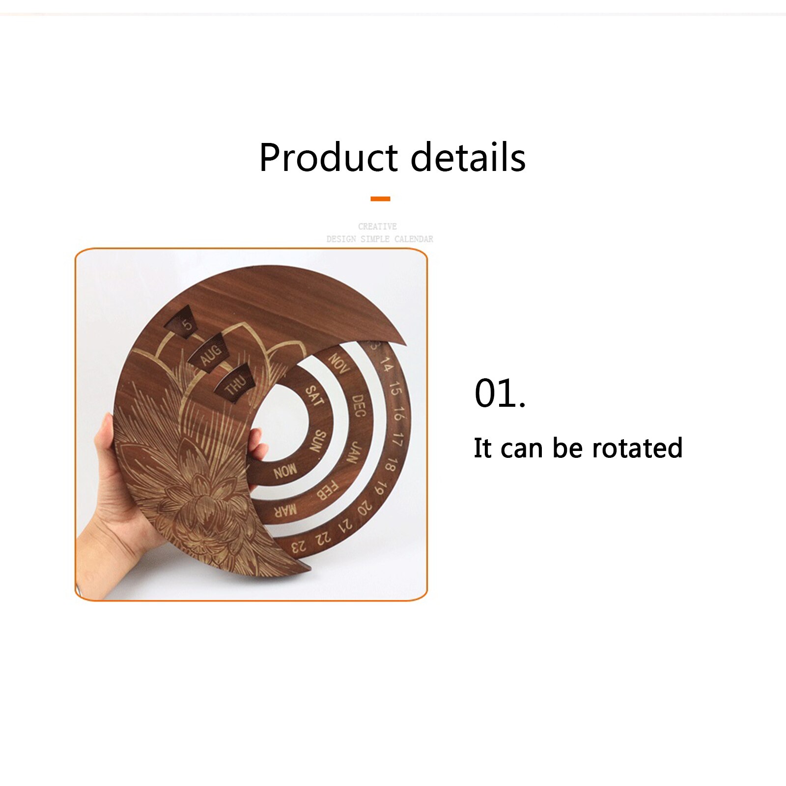 Wooden Calendar Floral Print Rotatable Permanent Calendar Decorative Ornaments for Living Room Bedroom