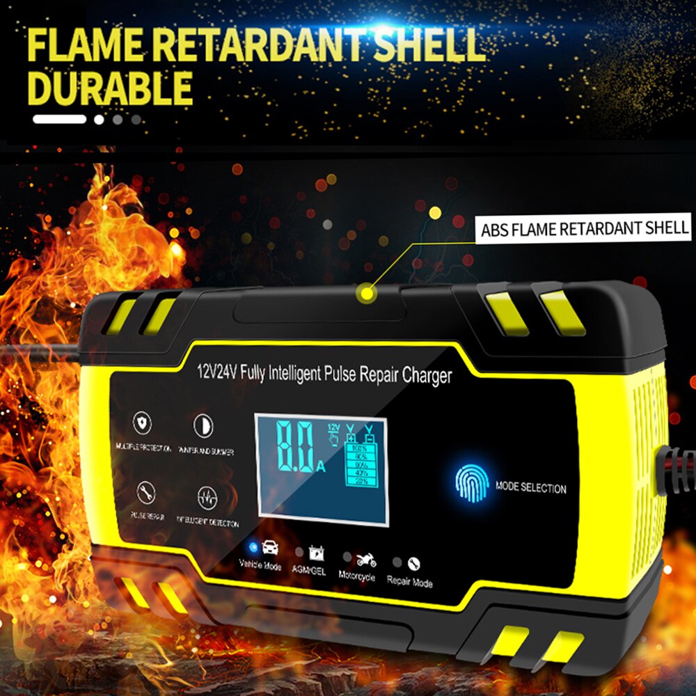 12V 24V Pulse Repairing Charger with LCD Display Motorcycle &amp; Car Battery Charger AGM GEL WET Lead Acid Battery Charger