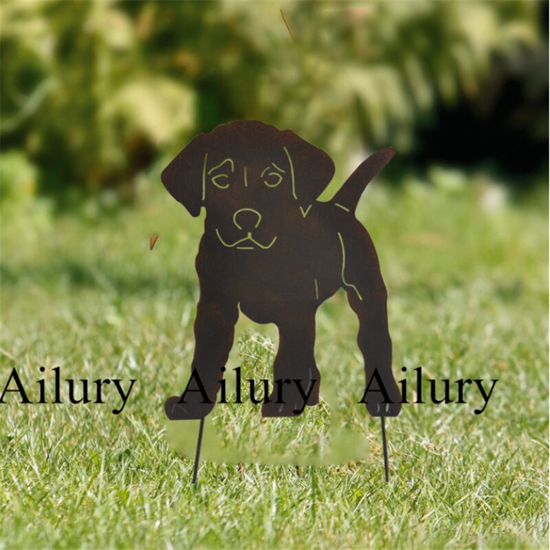 30*47cm, europæisk stil smedejern retro have plug-in rust retro hvalp lille mælkehund blomsterstik