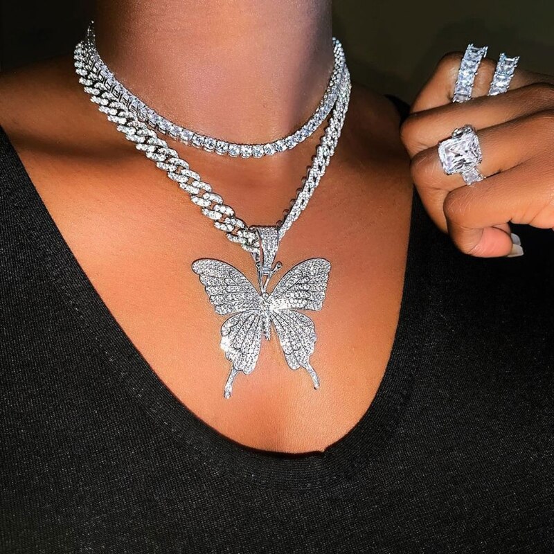 Vlinder Hanger Cubaanse Ketting Cubic Charm Tennis Chain Ketting Mode-sieraden
