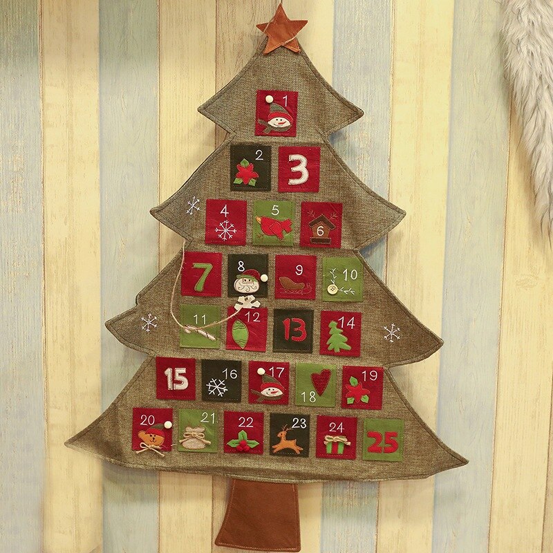 Christmas Advent Calendar Christmas Tree Shape Hanging Christmas Calendar Door Wall Window Decor Xmas Party Supply
