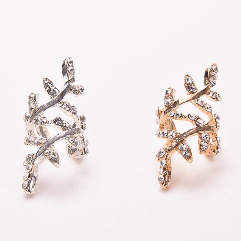 Retro Crystal Earings Rhinestone Leaf Ear Cuff Earrings Warp Clip Ear Clip Women's Jewelry 1PC Graceful