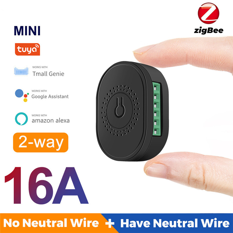 Tuya Smart ZigBee 3.0 16A Mini DIY Switch Relay Breaker Module With/Without Neutral 2-way Control Smart Life Alexa Google Home: Black / 2PCS