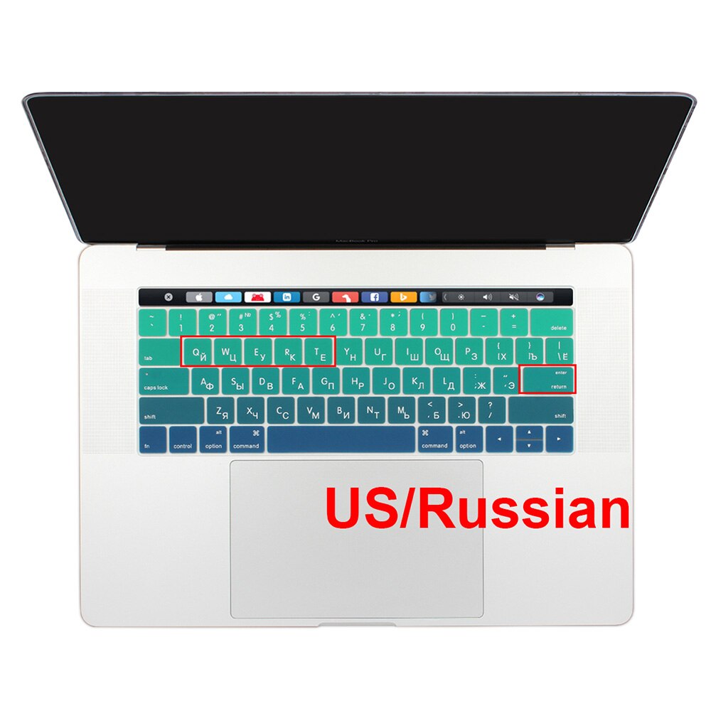 USA USA wprowadź rosyjski arabski ukraina angielski układ cienka miękka klawiatura silikonowa pokrywa dla Macbook Pro 13 15 touch bar 2019 2018: US Russian Green