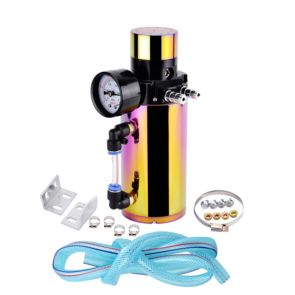 Universal Aluminum Oil Reservoir Catch Can Tank With Breather Filter Vacuum Pressure Gauge Kit