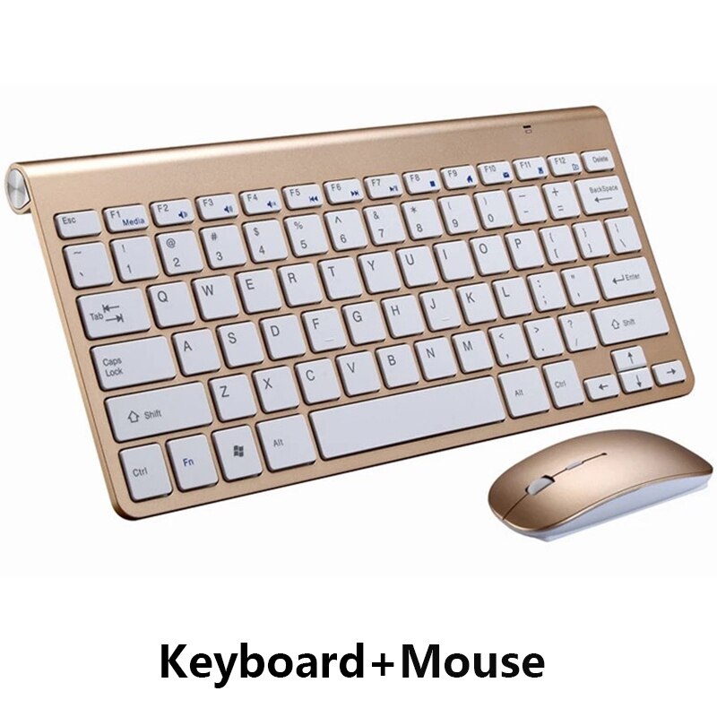 Russian English letter 2.4G Wireless keyboard mouse combo with USB Receiver for Desktop,Computer PC,Laptop and Smart TV: English gold set