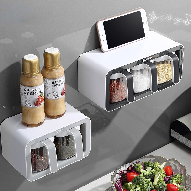 Kruiden Rek Muur Gemonteerde Opbergdoos Suikerpot Zout Shaker Kruiden Container Kruiden Doos Met Lepel Keuken Benodigdheden Set