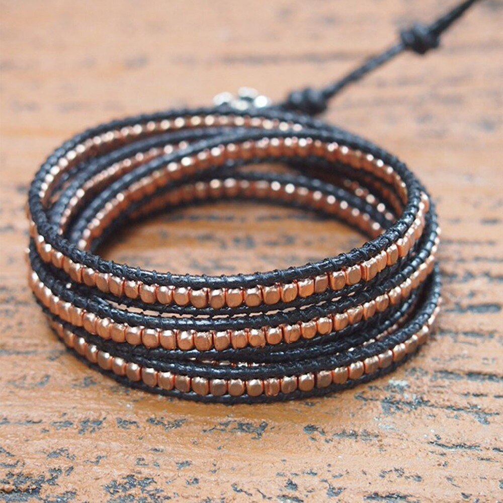 Bohemian Stijl Messing Bead 5 Wraps Statement Armband Voor Mannen En Vrouwen