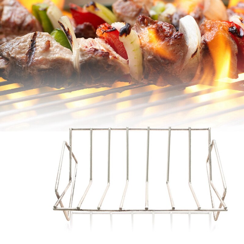 1 Pcs BBQ Rib Rack Grilling Rib Rack &amp; 1 Set Smoker Box for Wood Chips