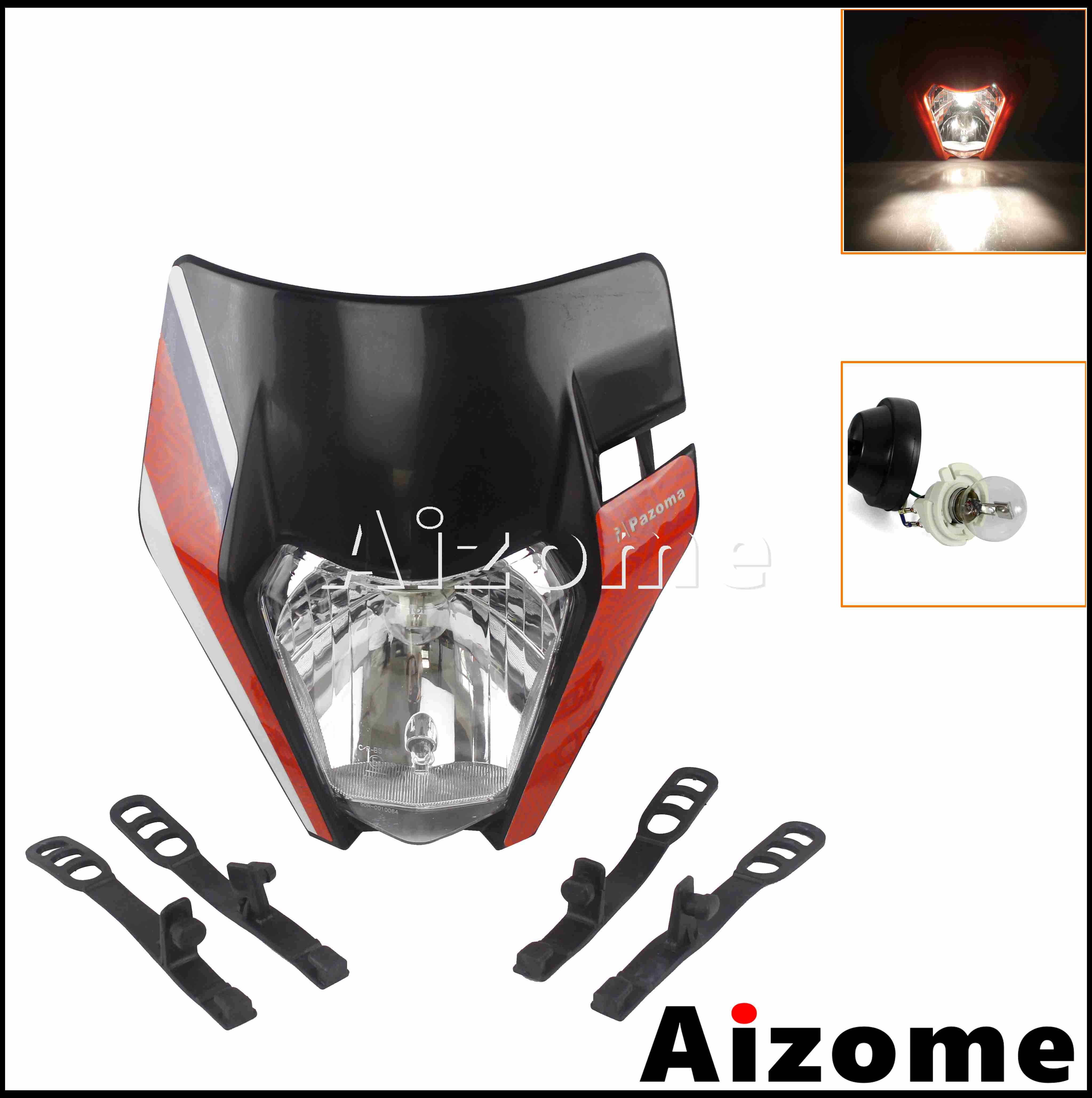 Feu avant Orange à LED E8, éclairage d'endurance pour Honda, Suzuki, Yamaha EXC, SX, XCW, CRF, XR, WR, Six jours: black 323 bulb