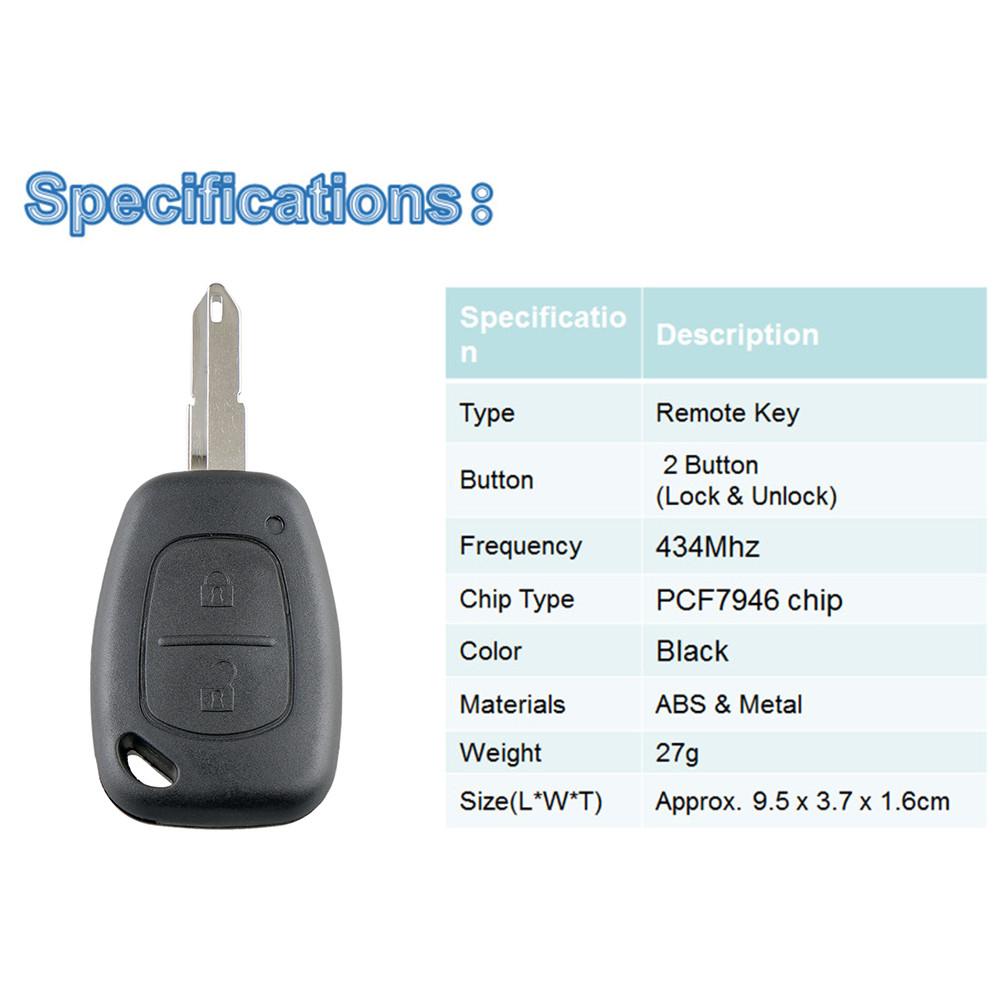 Car Remote Control Key Car Accessories For Renault Universal 2-button Remote Control N72 N73 Comes With PCF7946 434 Frequency