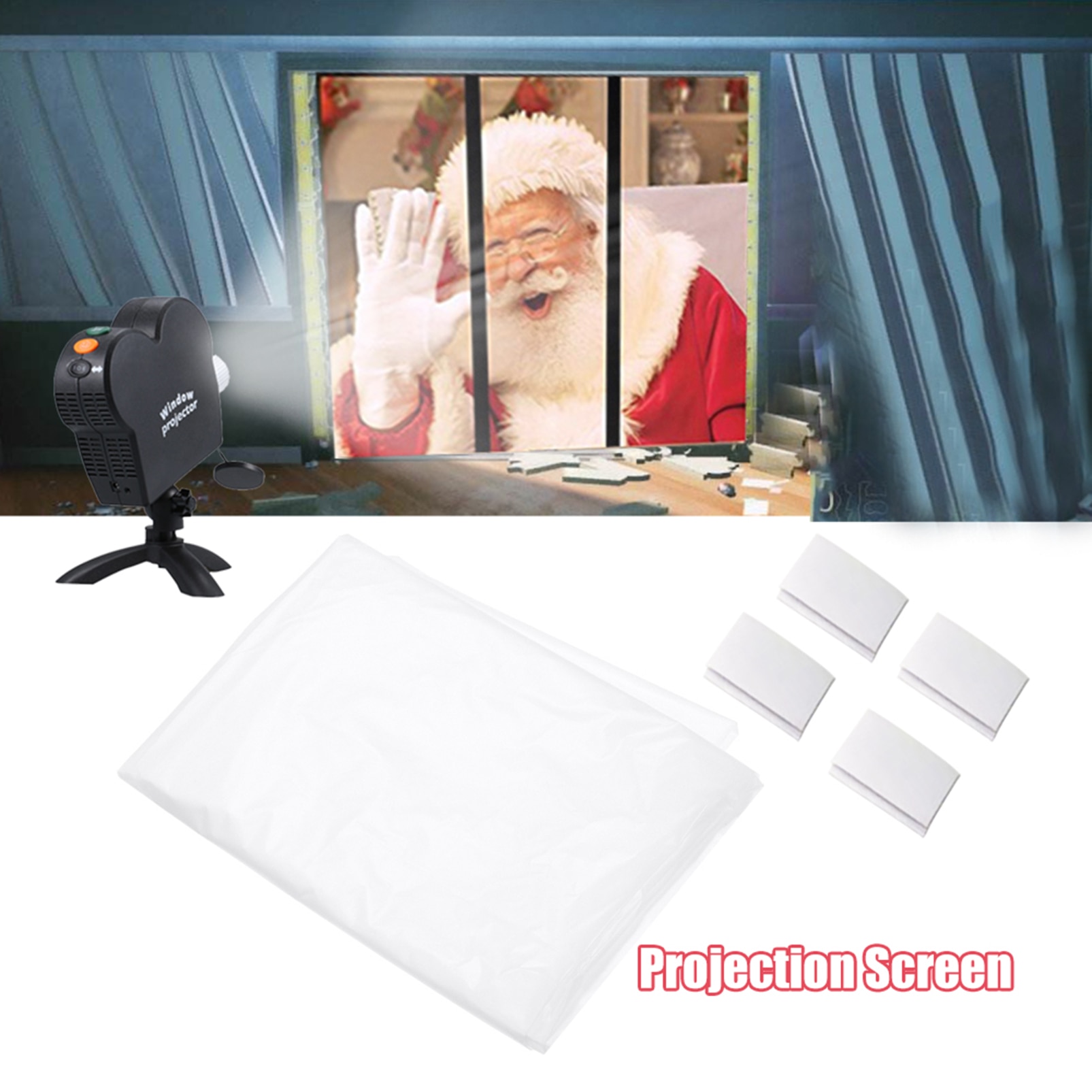 Christmas Window Movie Projector Screen Halloween Movie Foldable Display Cloth Projection Screen for Window Movie Projector