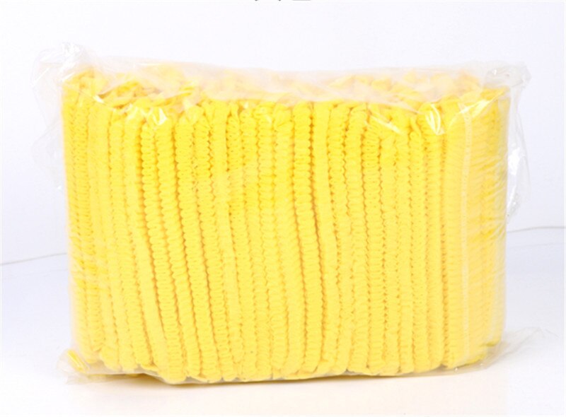 Gorro de ducha desechable no tejido para hombre y mujer, gorro de pelo plisado elástico para Spa, salón, baño, barbería y Hotel, 10 Uds.: YELLOW