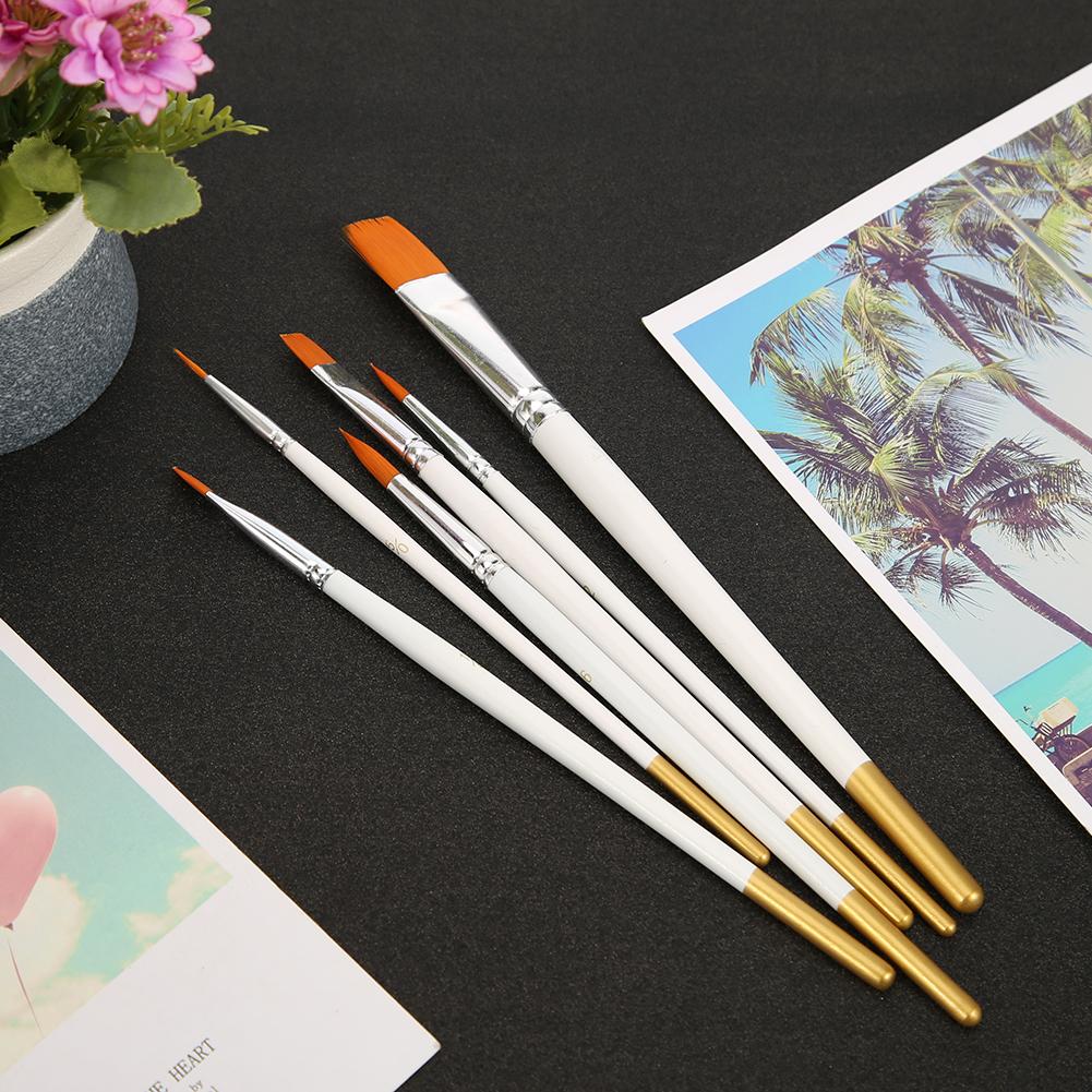 Art Model Paint Nylon Hair Acrylic Oil Watercolour Drawing Art Supplies Brown 6 Pcs Painting Craft Artist Paint Brushes Set