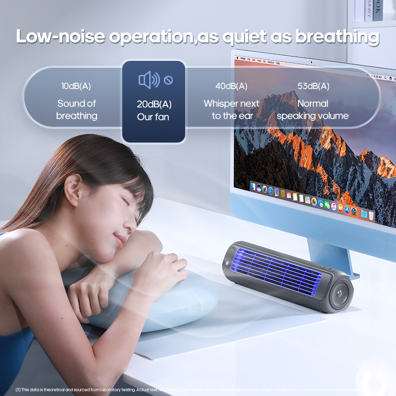KINSCOTER Tragbarer Klimaanlagenventilator, 2000 mAh, leiser Desktop-Turmventilator, Wandventilator, nicht bohrend, Umwälzventilator, 3 Geschwindigkeiten einstellbar