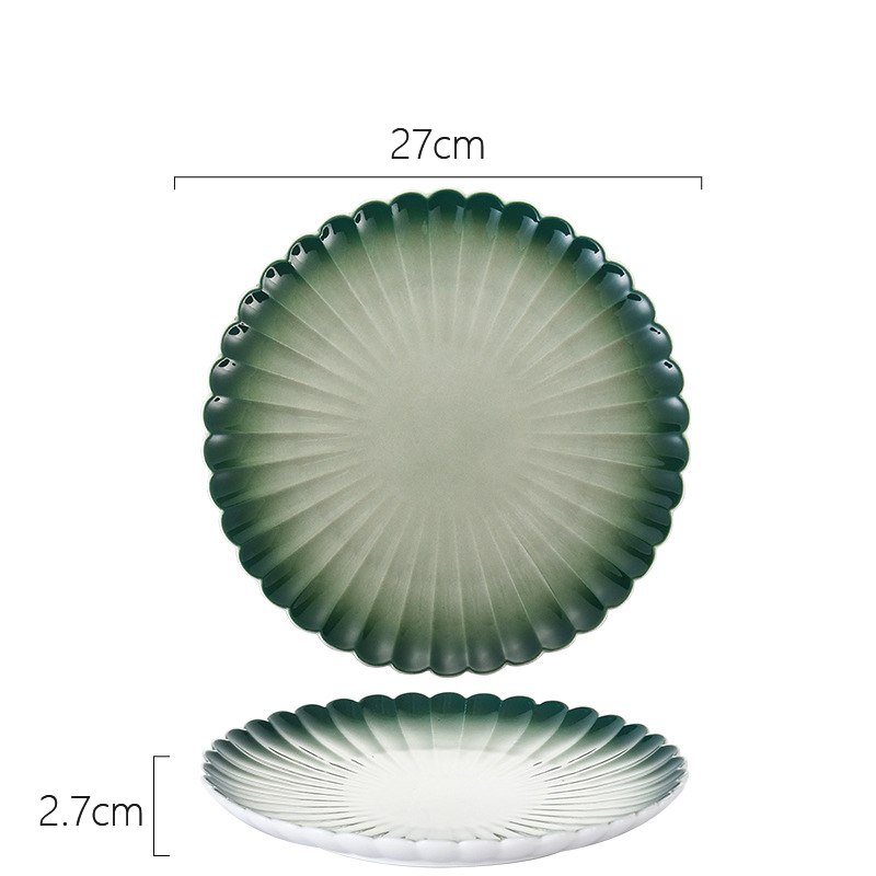 Kitchen Cutlery Set Nordic Creativity Deep Dish Dinner Plate Gradient Green Ceramic Plate Bowl Home Steak Western Food Tableware: Round Plate 27cm