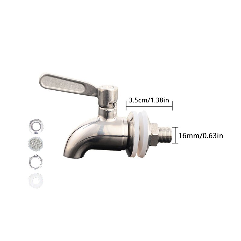 12mm 16mm Drink Dispenser Tap Beverage Wine Barrel Faucet Spigot Water Stainless Steel Coffee Juice Taps Silver Faucet: 16mm silver