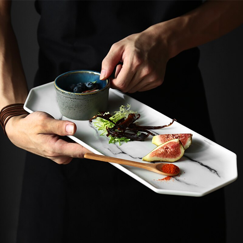 Nordic Marble Texture Dinner Plate Irregular Rectangle Dessert Plates Sushi Dishes Ceramic Tableware Bread Fruit Tray