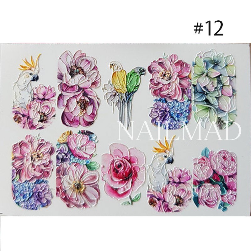 1pc 3d tulipan spiker klistremerke preget blomst spiker vann dekaler spiker vann lysbilde dekaler: rose 12