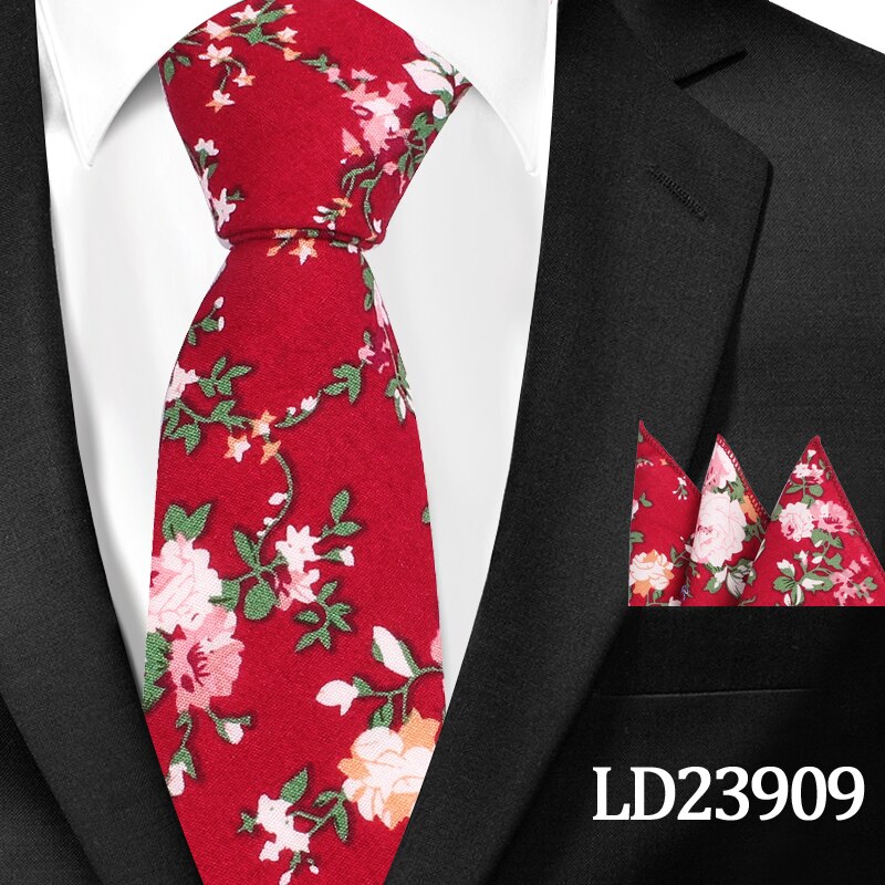 Neue lässig Blumen Baumwolle Krawatten Und Tasche Platz setzt Blume Drucken Dünne Krawatte Für Männer Mens Hals Binden Krawatte 6cm Dünne Krawatten: LD23909