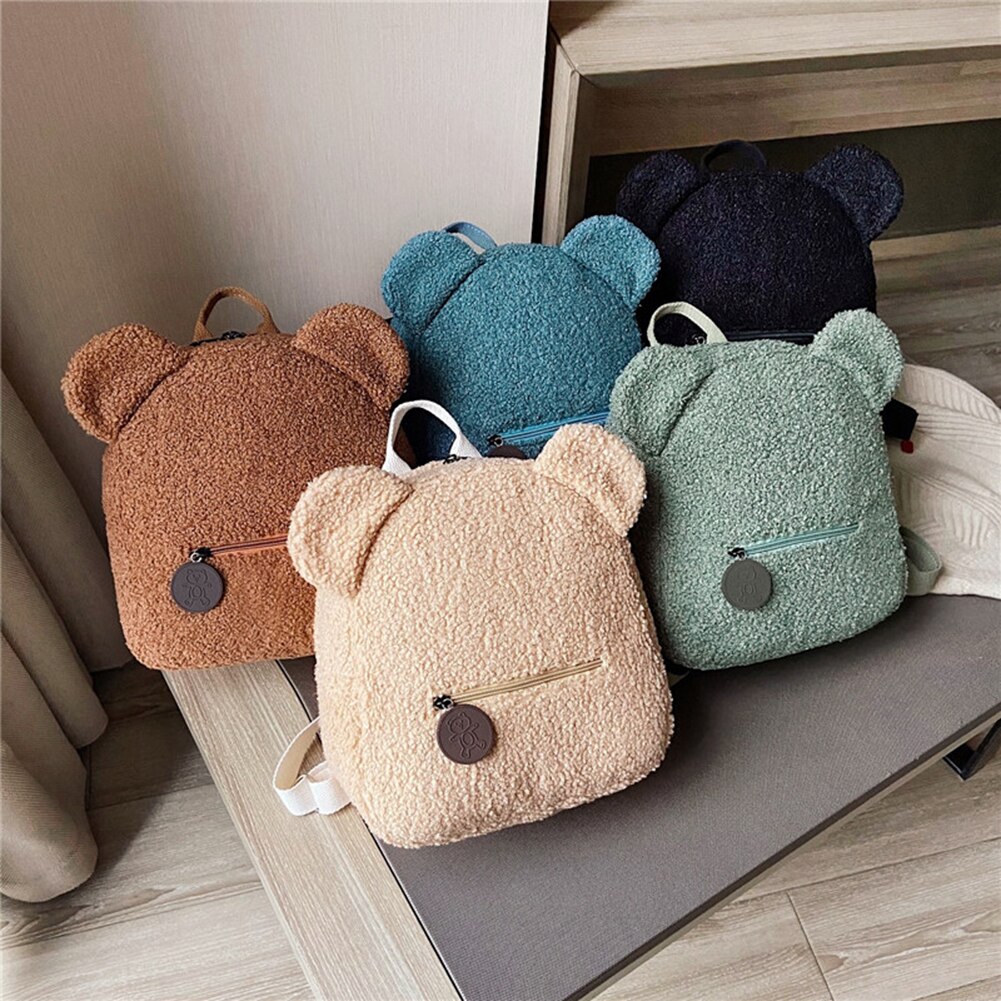 Casual Herfst Winter Lam Fleece Vrouwen Bagpack Schattige Beer Vormige Schouder Rugzak Draagbare Kinderen Reizen Winkelen Rugzakken