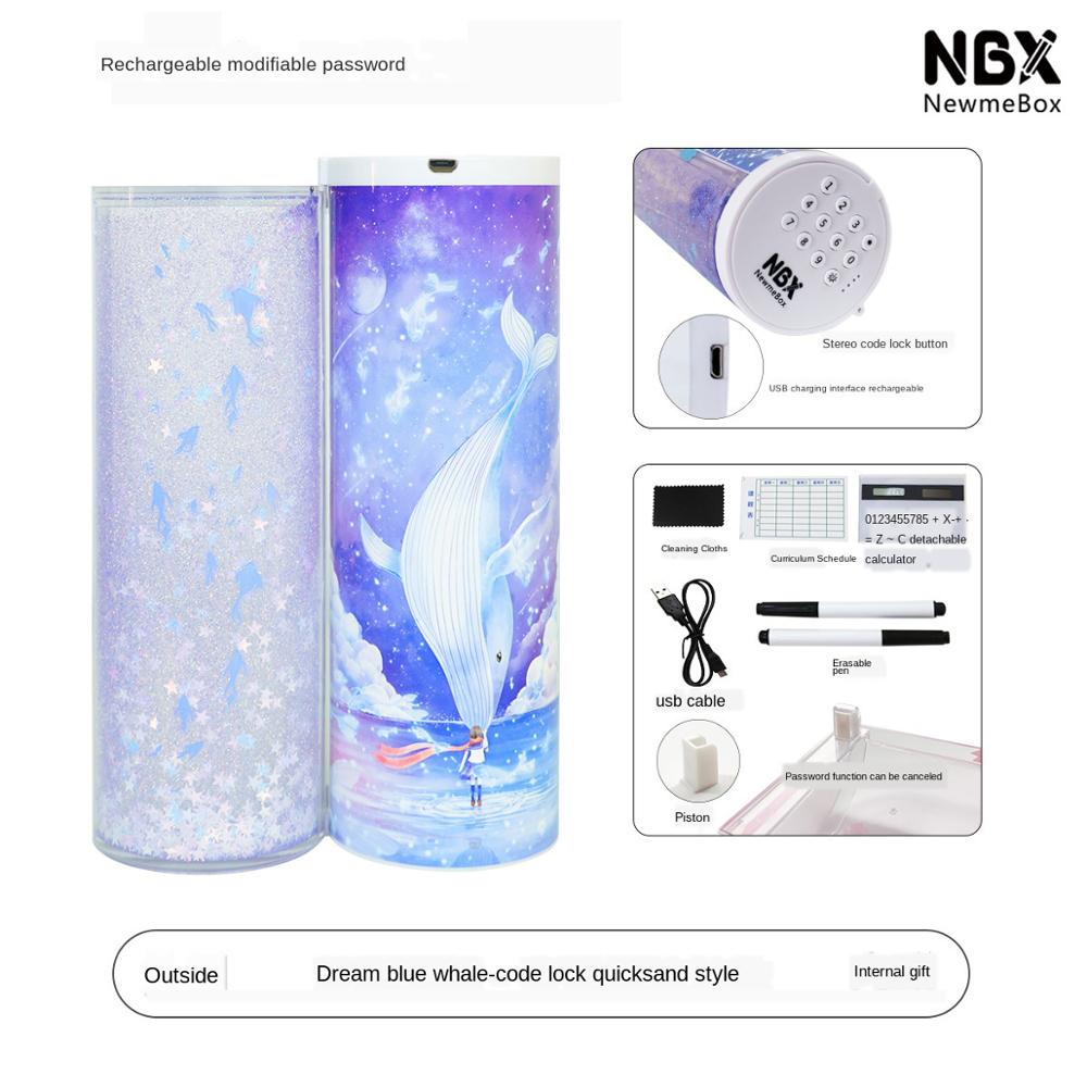 Pencil Case Code Lock Pen Box NBX Password Pencil Case Large Capacity Stationery Box Multi-Function Cylindrical Pencil Box: Style 17