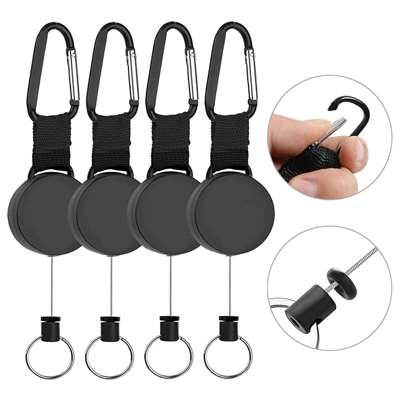 4 Pieces Heavy Duty Retractable Keychain Retractable Badge Holder Reel Clip with 64cm Steel Wire Rope: Default Title