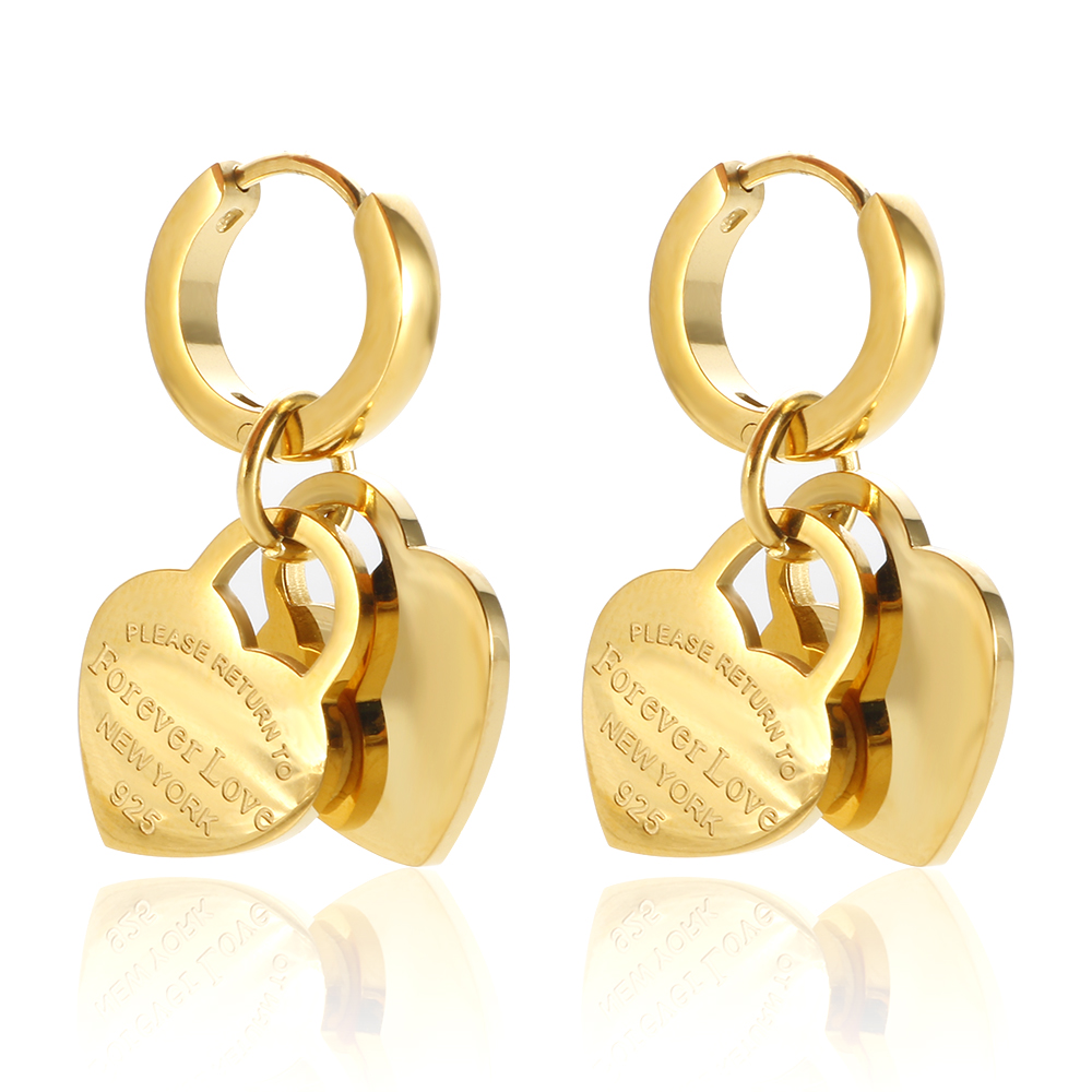 Stainless Steel Trend Lover's Heart Earrings for Women Girls Heart-Shaped Pendant Small Hoop Earrings Charm Love Jewelry: Light Yellow Gold Color