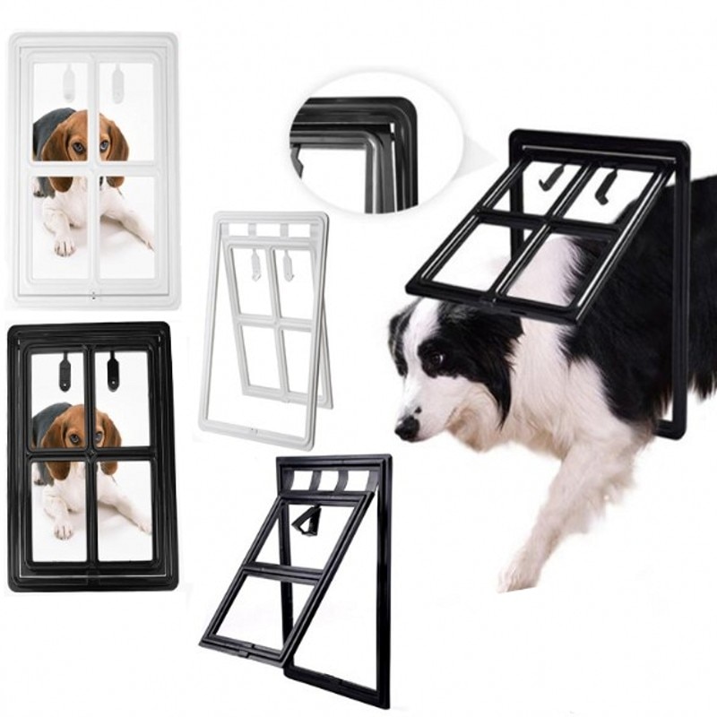 Pet Cat Door Lockable Plastic Small Large Dogs Gates 46*35CM Screen Window Security Flap Gates Pet Tunnel Dog Fence