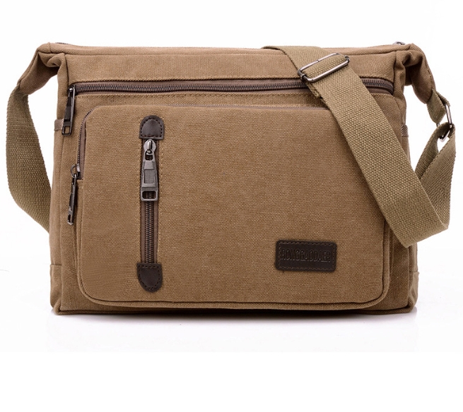 Canvas schoudertas voor flessen, heren en dames, casual, eenvoudig, retro, crossbody, vierkant, meerlaags: Bruin