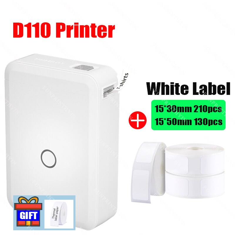 Niimbot D110 Label Printer Cable Label Maker Wireless Printer Tape Included Multiple Templates Available for Phone Office Home: D110 with 3 White
