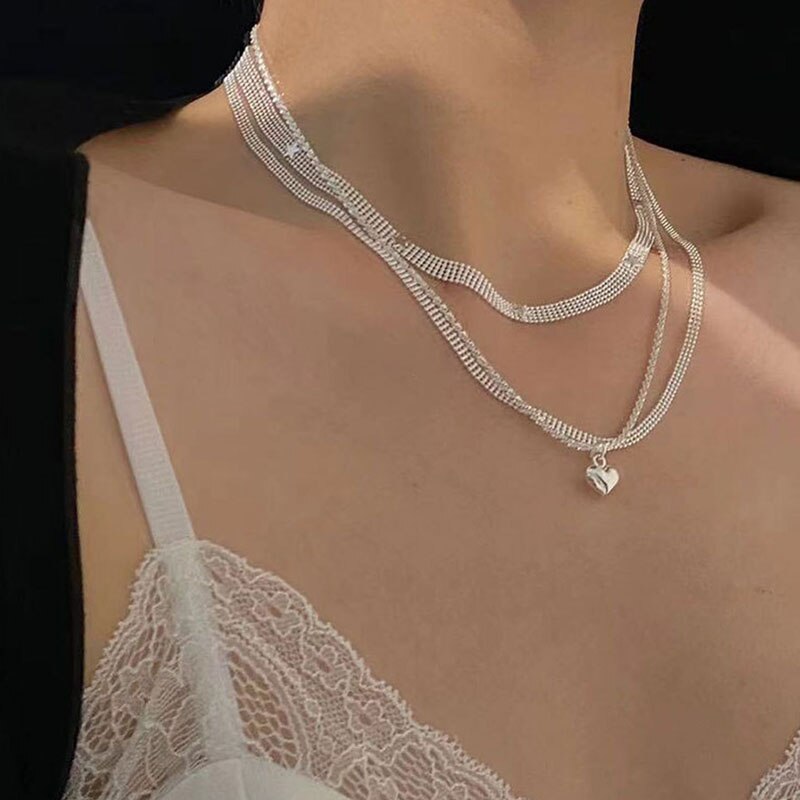 Foxanry 925 collana con timbro per donna estate nuova Trendy elegante semplice catena scintillante dolce amore cuore gioielli da sposa