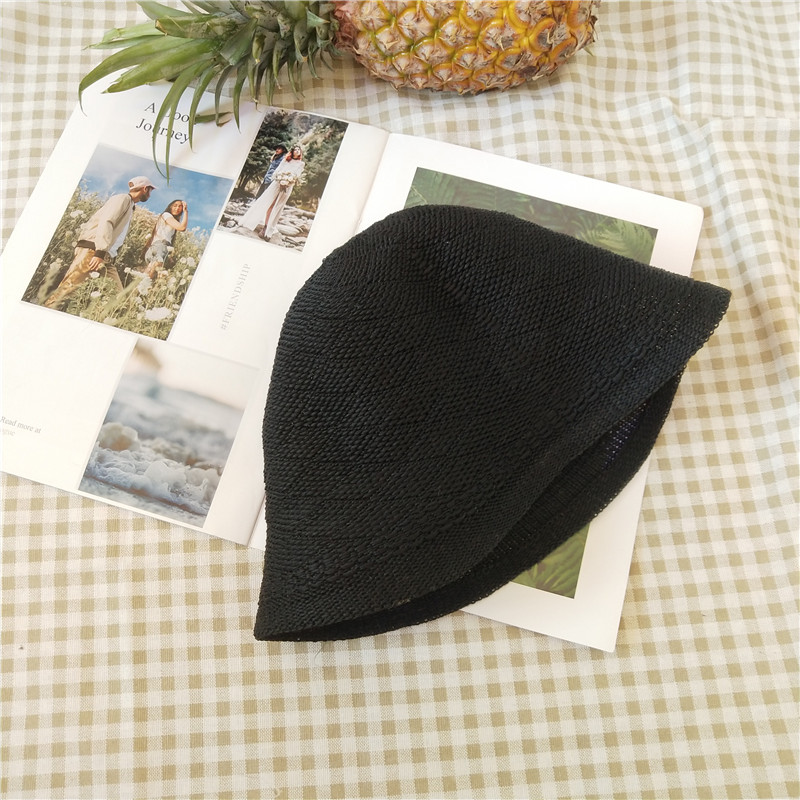 Chapeau bob en tricot solide maxsiti u, chapeaux d'été pour femmes, chapeau de pêcheur décontracté: Noir