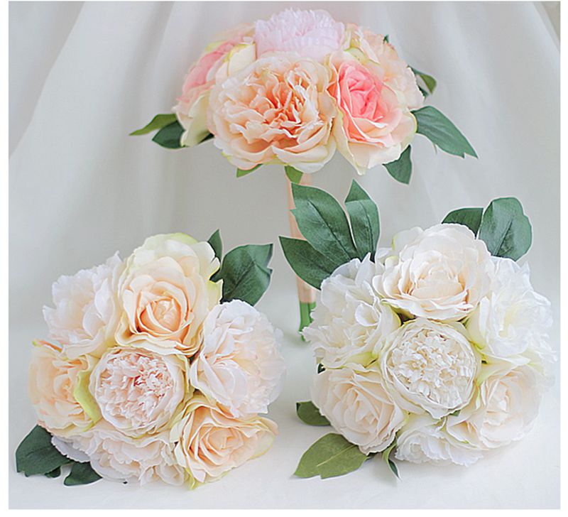 Ivory Pink Coral Peony Wedding Flowers Bridal Bouquets Artificial Wedding Bouquet Bridesmaid Flowers De Mariage Rose