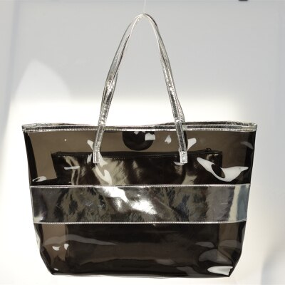 Zomer Vrouwelijke Tas Handtas Mode Transparante Strand Broodje Moeder Tas Jelly Schoudertas Gratis Masker 1Ps: Dark silver